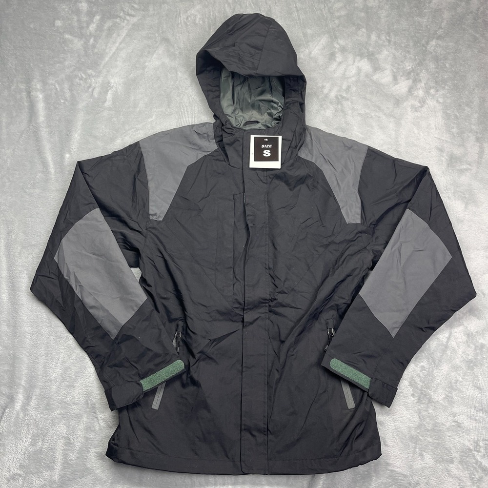 NWT Tri-Mountain Windbreaker Jacket Mens S Black Hooded Long Sleeve Full Zip